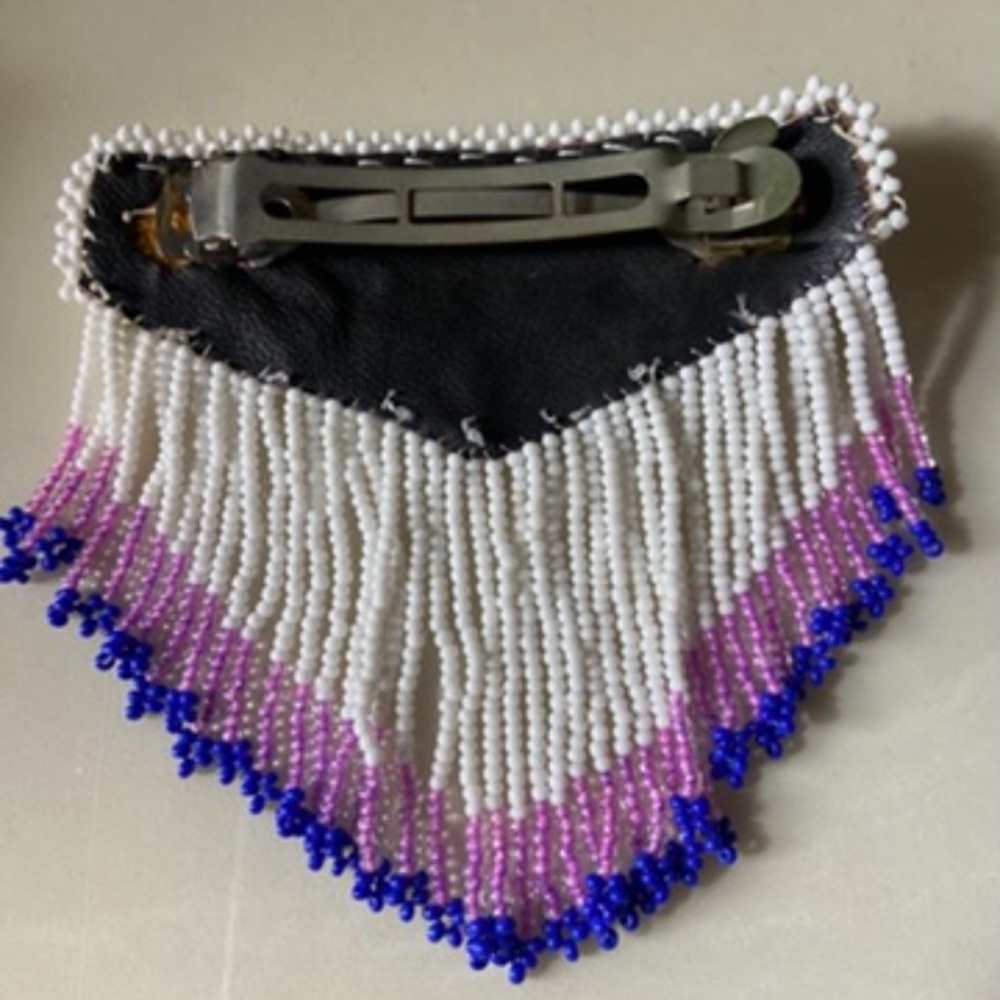 Beaded Floral Fringe Barrette Clip – Handmade - Picture 3 of 3
